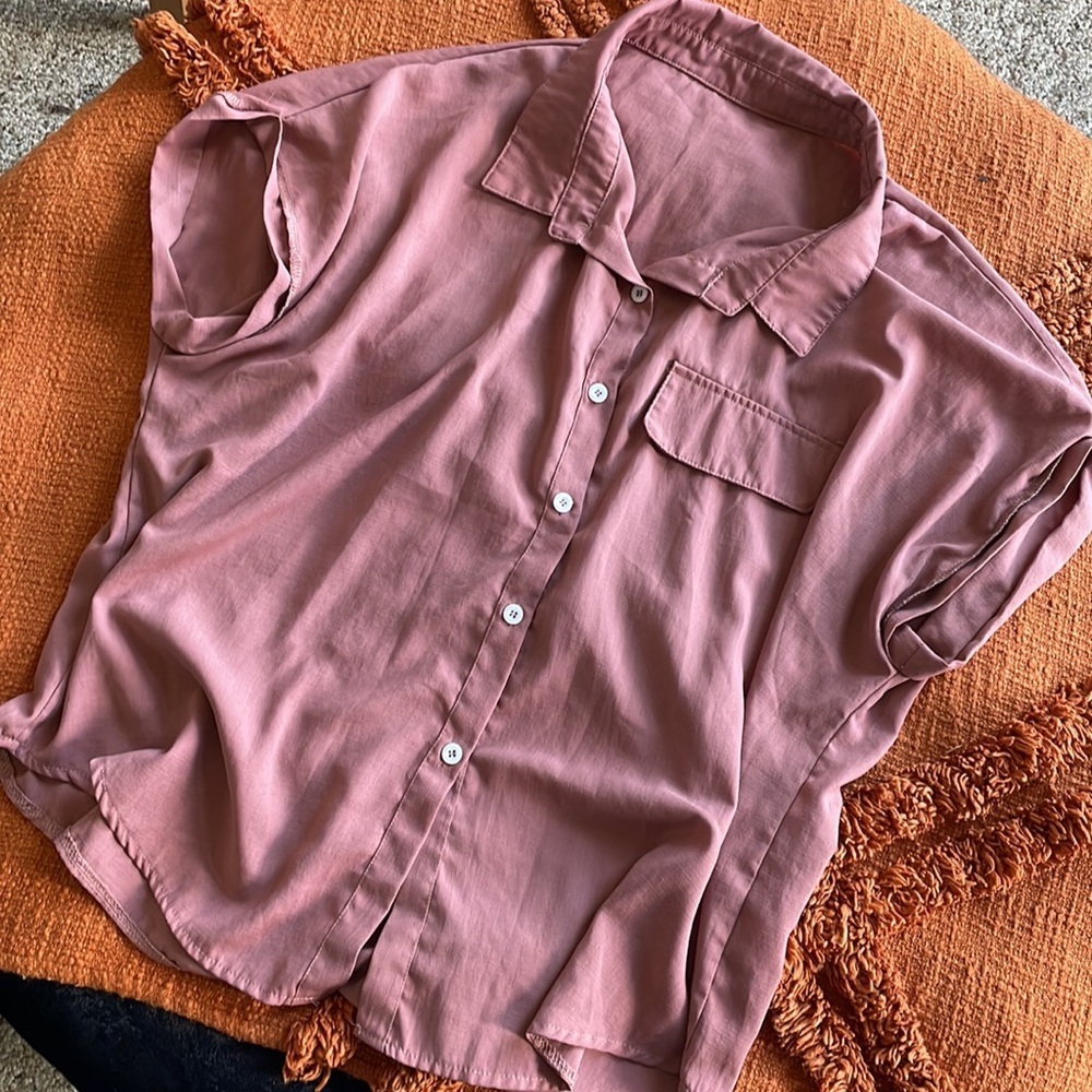 Dusty Rose Pink Boxy Top Button Down Top with Wide Sleeves - 3X - Picture 3 of 4